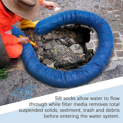 4 Pcs Sediment Filter Erosion Control Blanket Silt Fence Sock with Stuffers Drain Stormwater Sediment Filter for Erosion Control and Storm Drain Protection (Blue)