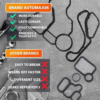 Engine Oil Cooler Gasket Set Replacement for BMW All Models 2006-2021 - Engine Oil Filter Housing Gasket for 2.0L 3.0L Engine - Set of 11428637820 11428637821 by AUTOMAJOR
