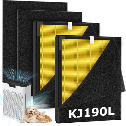 2 Pack KJ190L Filter Replacement Compatible with MOOKA KJ190L Air Purifier for Large Room, 2 Stage Filtration for Pollen Dust, 2 H13 HEPA Filters & 4 Washable PreFilters for Pets