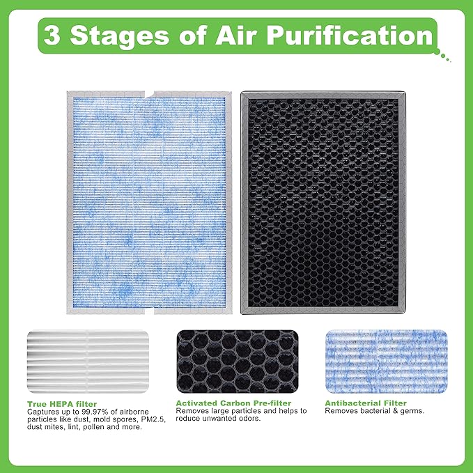 Hichoryer【Upgraded】MSA3 Replacement Filter,Compatible with MSA3 & MSA3S Air Purifier, 3-in-1 H13 True HEPA Filter with Odaller Pure Technology, 2 Pack