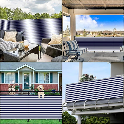 Privacy Fence 2.5' x 16.4' Durable and UV Resistant Balcony Privacy, Easy Installation with Zip Ties for Carport, Fence, Apartment Balcony, Blue Stripes