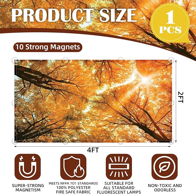 Fluorescent Light Covers - Classroom Covers for Ceiling Lights, 1 PCS 4 x 2 Feet Magnetic Light Filters, Classroom, Office Decor (Autumn & Sunset)