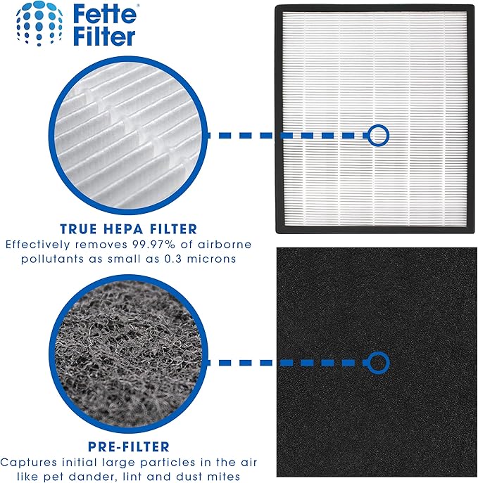 Fette Filter - Premium H13 True HEPA Replacement Filter J Compatible with GermGuardian FLT5900 for AC5900WCA & AC5900WDLX Air Purifier includes 1 Hepa 2 Activated Charcoal Filter.
