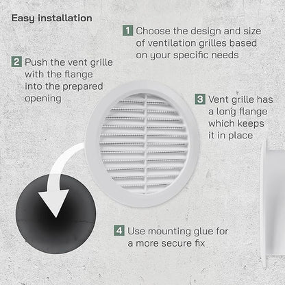 Vent Systems 5'' Inch - White - Soffit Vent Cover - Round Air Vent Louver - Grill Cover - Built-in Insect Screen - HVAC Vents for Bathroom, Home Office, Kitchen