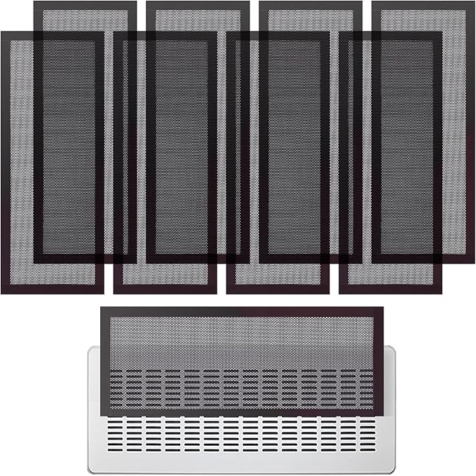 8 Pack Strong Magnetic Floor Vent Cover - PVC Mesh Register for Wall Ceiling Floor Catch Debris Hair Insect (Black, 4 x 10 Inch)