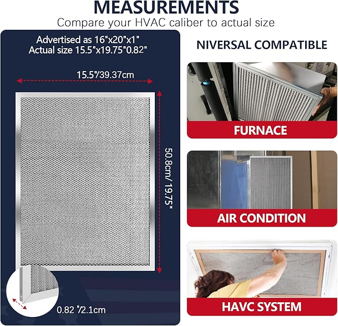 MERV 8 16x20x1 Washable Aluminum Lifetime Furnace Filter, Reusable AC/HVAC Filter, Permanent Air Filter, Easy to Clean, Healthier Home or Office