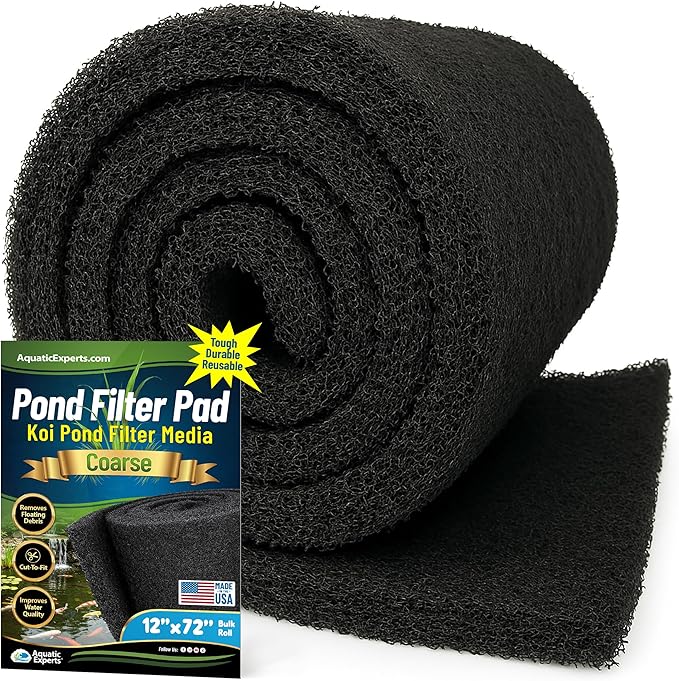 Aquatic Experts Classic Koi Pond Filter Pad COARSE – Bulk Roll Pond Filter Media, Rigid Ultra-Durable Latex Coated Fish Pond Filter Material US (12" x 72", Coarse (Black))