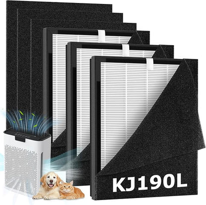 3 Pack KJ190L Filter Replacement Compatible with MOOKA KJ190L Air Purifier for Large Room, 3 Stage Filtration for Pollen Dust, 3 High-Efficiency Filters & 6 Washable PreFilters