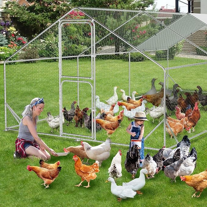 9.8X19.7x6.6FT, Large Walk in Chicken Run Pen Cage, Metal Coop Clearance with Double Door, Chicken Runs for Yard with Cover, Outdoor Cages for Chickens and Range Poultry, Large Chicken Coops