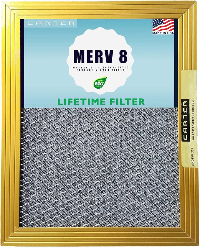CARTER | Gold | MERV 8 | HVAC & Furnace Filter | Washable Electrostatic (12x30x1)