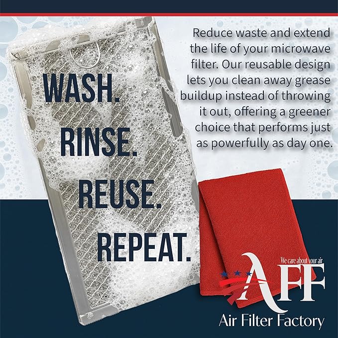 Air Filter Factory Replacement For Frigidaire FGMV174KFA Made In USA 12-Layer Microwave Oven Aluminum Mesh Grease 5.88 x 7.88 x 0.12 Inches Vent Filter 2-Pack