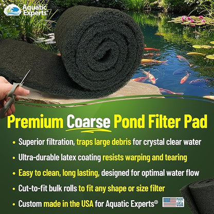 Aquatic Experts Classic Koi Pond Filter Pad COARSE – Black Bulk Roll Pond Filter Media, Rigid Ultra-Durable Latex Coated Fish Pond Filter Material US, (18" x 36")