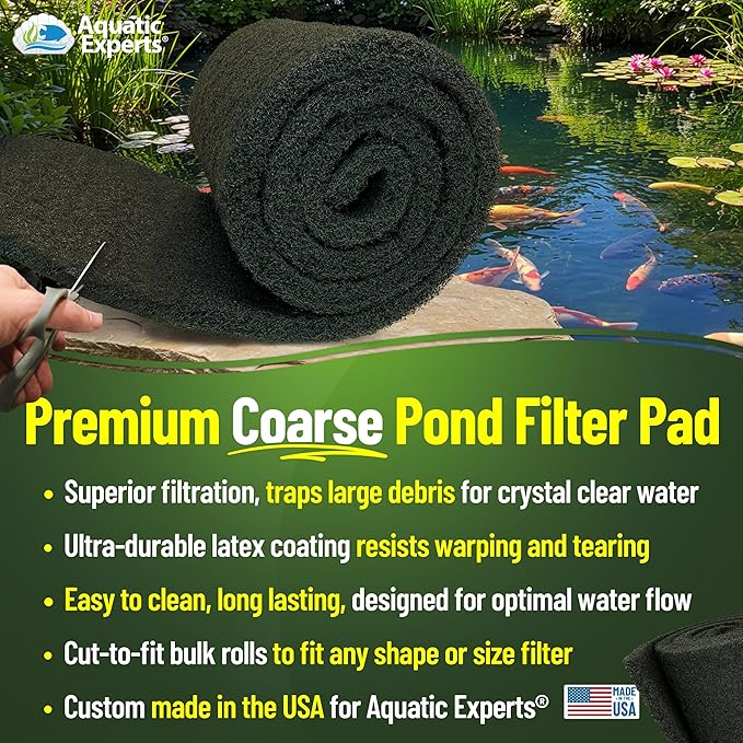 Aquatic Experts Classic Koi Pond Filter Pad FINE - White Bulk Roll Pond Filter Media, Ultra-Durable for Outdoor Ponds, Reusable Fish Material, USA, (Pond Bundle 1)