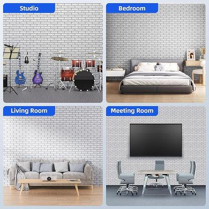 12 Pack Acoustic Panels with Self Adhesive, 12" X 12" X 0.4" High Density Sound Proof Foam Panels for Walls, Soundproof Wall Panels, Brick Sound Absorbing Panels for Home Studio Office Decor - Gray