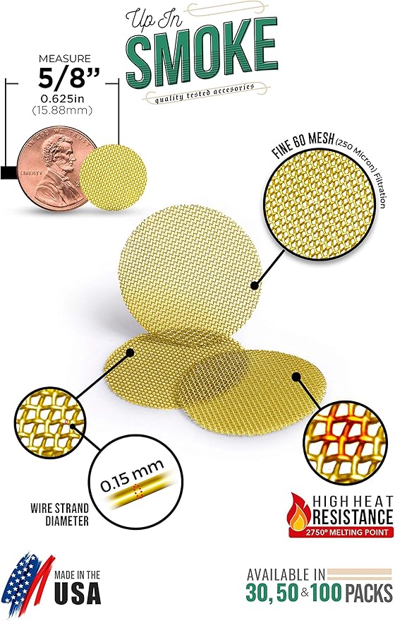 Made in The USA - 50 5/8 Inch (.625") Brass Mesh Pipe Screen Filters