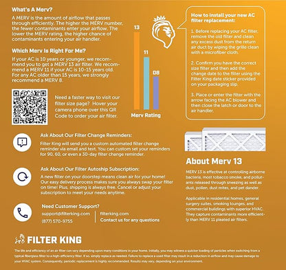 Filter King 13.25x13.25x1 Air Filter | 12-PACK | MERV 13 HVAC Pleated A/C Furnace Filters | MADE IN USA | Actual Size: 13.25 x 13.25 x .75"