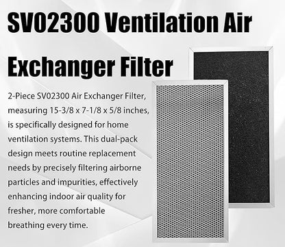 2-Pcs SV02300 Air Exchanger Filter 15-3/8 x 7-1/8 x 5/8 Inches Efficiency Premium Quality Air Filters for Improved Indoor Air Quality Home Ventilation System Replacement Filter