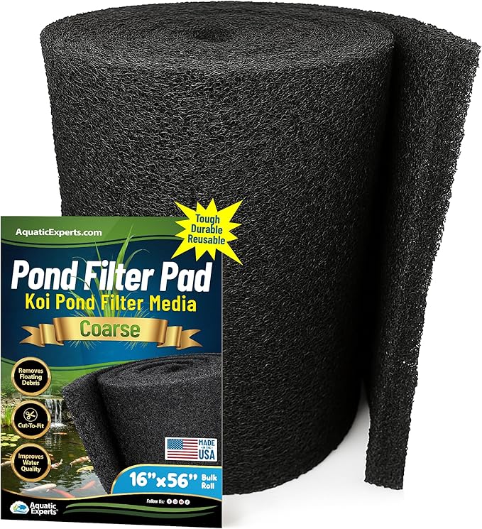 Aquatic Experts Classic Koi Pond Filter Pad COARSE – Bulk Roll Pond Filter Media, Rigid Ultra-Durable Latex Coated Fish Pond Filter Material US (16" x 56", Coarse (Black))