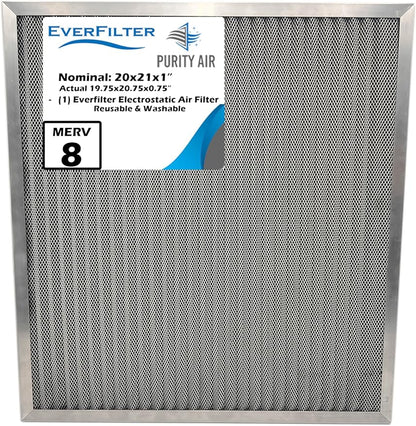20x21x1 Electro-static Air Filter (1-Ct) AC Furnace Filter, Reusable & Washable 4-Stage Electrostatic Filter for Residential and Commerical HVAC (Actual Size:19.75 x 20.75 x 0.75 Inches)