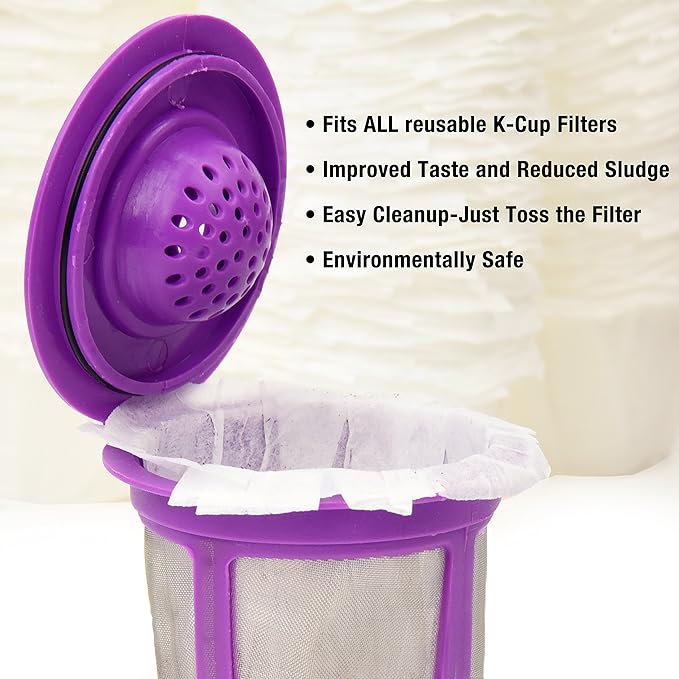 Delibru K Cup Disposable Paper Filters 300 Pack Fits With All Reusable Coffee Pods - Compostable and Disposable Coffee Filters for Keurig Single Cup