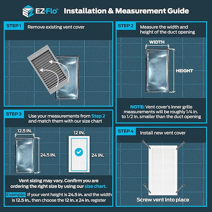 EZ-FLO 12 x 24 Inch (Duct Opening) Return Air Vent Cover for Wall or Ceiling, Solid Steel Return Air Filter Grille, HVAC Vent Cover, White, 61668
