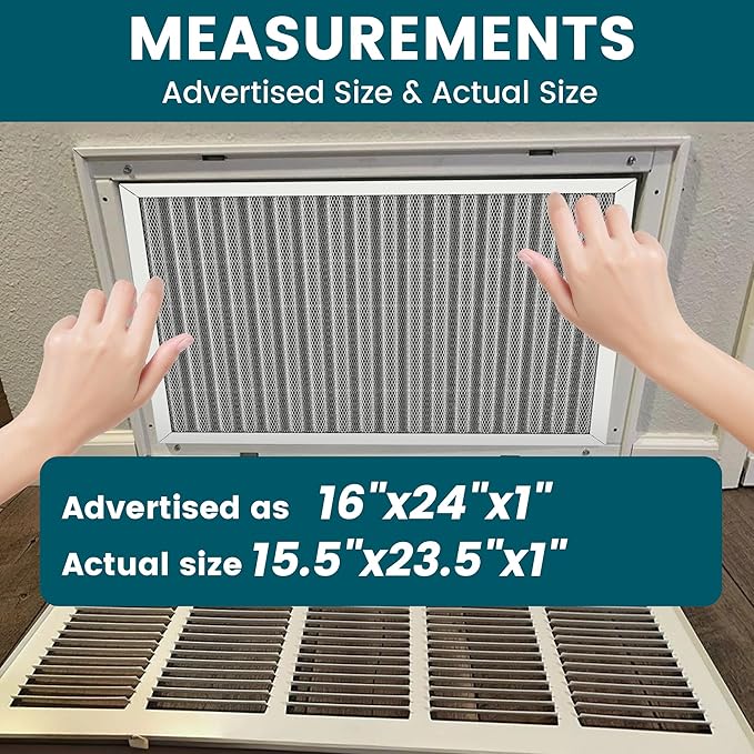 16x24x1 Air Filter-MERV 8, Washable & Reusable Electrostatic Air Filter, AC/HVAC Furnace Filter, Lasts a Lifetime, Permanent Filter, Breathe FresherHome And Office Actual Size:15.5x23.5x0.86Inch