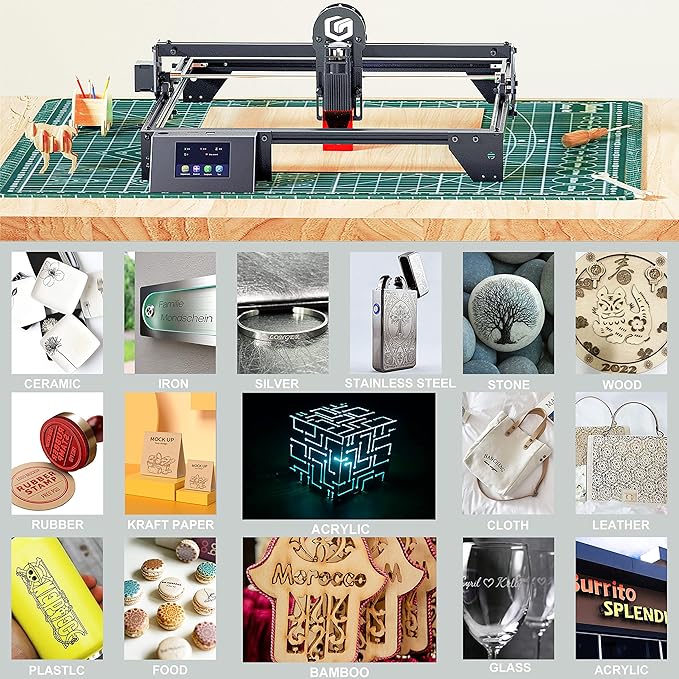 Longer Ray5 Laser Engraver, 10W Laser Cutter, 0.06 * 0.06 mm Precision Laser Engraver for Acrylic, Wood, and Metal with Emergency Stop, 3.5-inch Touch Screen for DIY