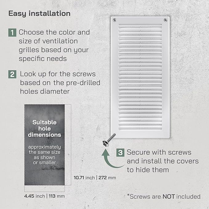 Vent Systems 4" x 11" (Opening Dimensions) White Plastic Soffit Vent Cover - Durable Flat Rectangular Air Vent Grille with Mesh Screen - Weather Ventilation Grill Wall & Ceiling Indoor & Outdoor