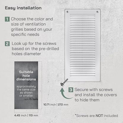 Vent Systems 4" x 11" Inch (Opening Dimensions) - Pack of 2 - Plastic White Soffit Vent Cover - Flat Rectangular Air Vent Grille - Air Vent Deflector - HVAC 6" x 12" Inch (Overall Dimensions)