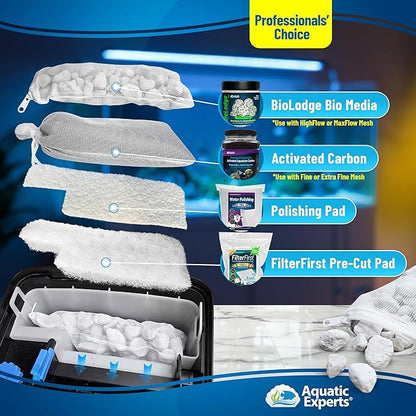 Aquatic Experts High Flow Filter Media Bag - Durable Filter Bags for Fish Tank, Secure Aquarium Media Bag with Drawstring, Media Bags for Aquarium and Pond, High Flow (Zipper), 3” x 8” – 4 Pack