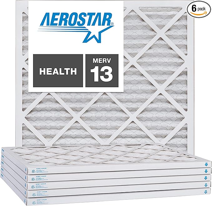 Aerostar 21 1/2x21 1/2x1 MERV 13, Pleated Air Filter, 21 1/2 x 21 1/2 x 1, Box of 6, Made in the USA