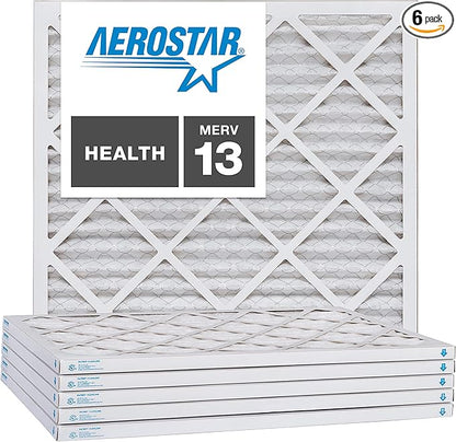 Aerostar 22x22x1 MERV 13, Pleated Air Filter, 22x22x1, Box of 6, Made in the USA