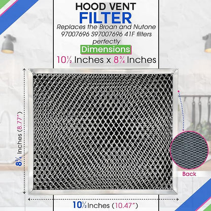 Stove Hood Vent Filter 10.5" x 8.8" 41F 97007696 Fits Nutone & Broan Range Hood Filter Replacement for Ductless Exhaust Fan - Mesh Screen Filters Grease & Carbon Freshens Kitchen Oven Air (3-Pack)