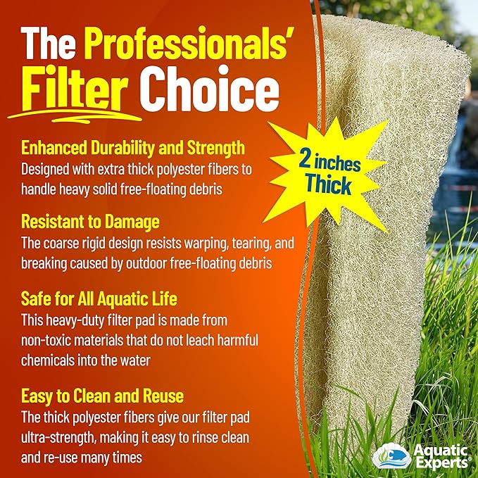 Aquatic Experts Cream COARSE Pond Filter Pad - 2 inch Thick - Bulk Roll Water Garden Filter Pond Media - Made in USA, (2 inch by 24 inch by 56 inch)