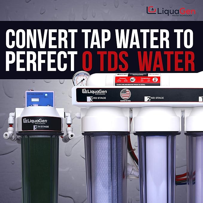 LiquaGen- Super Flow Reverse Osmosis & Deionization (RODI) Water Filtration System | Pressure Gauge with Float Valve | HM Digital TDS Meter - 100 GPD | Ultra Pure Water Softener for 0 TDS/PPM Water