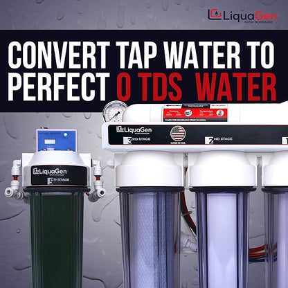 LiquaGen- Super Flow Reverse Osmosis & Deionization (RODI) Water Filtration System | Pressure Gauge with Float Valve | HM Digital TDS Meter - 100 GPD | Ultra Pure Water Softener for 0 TDS/PPM Water