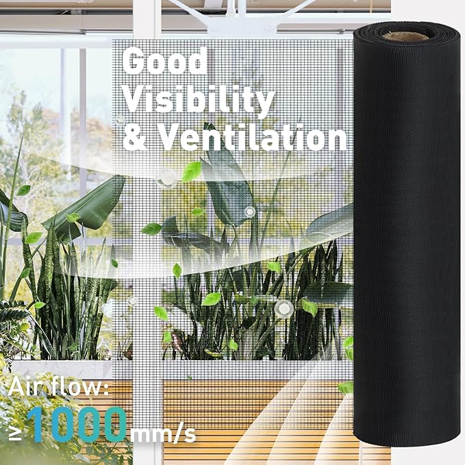 304 Stainless Steel Mesh Window Screen Roll,47IN x 98.43FT Black Metal Window Screen Replacement,Window Screen Mesh for Window,Door,Patio,Pet,Vent,Filter,Porch,Cage and DIY Project (22 Mesh)