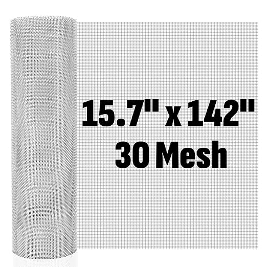 30 Mesh 304 Stainless Steel Mesh Screen, 15.7'' x 142''(40cm x 360cm) Wire Screen Mesh, Rust Free Woven Wire Mesh, Metal Mesh Screen for Air Vents, Window Screen, Filters, Garden Covers