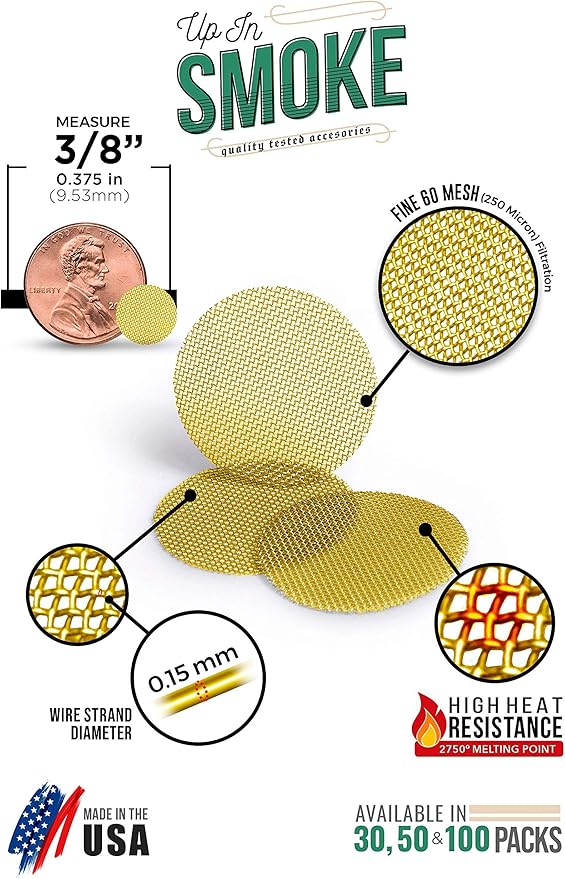Made in The USA - 50 3/8 Inch (.375") Brass Mesh Pipe Screen Filters