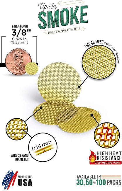 Made in The USA - 50 3/8 Inch (.375") Brass Mesh Pipe Screen Filters