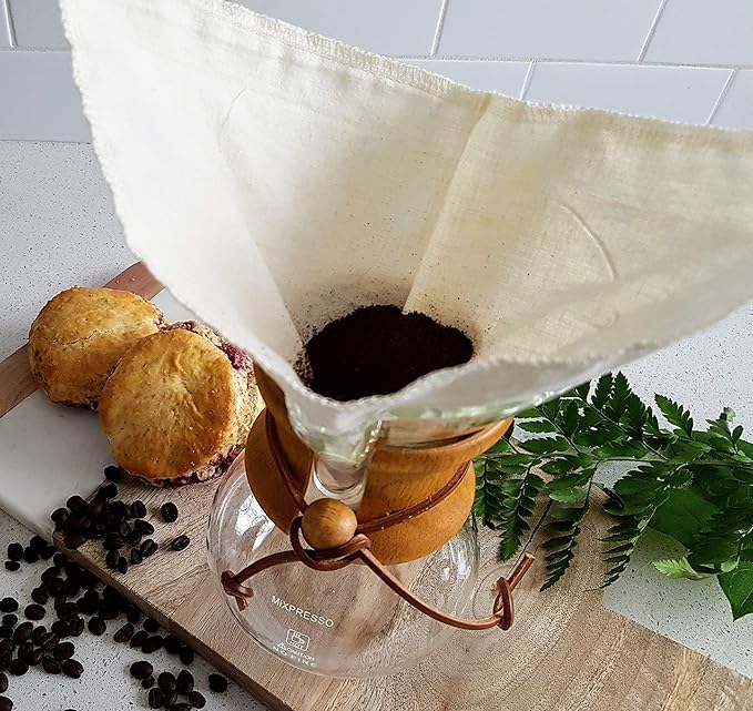 Pour Over Reusable Cloth Coffee Filter - Made in Canada of Hemp and Organic Cotton - Zero Waste, Eco-Friendly.