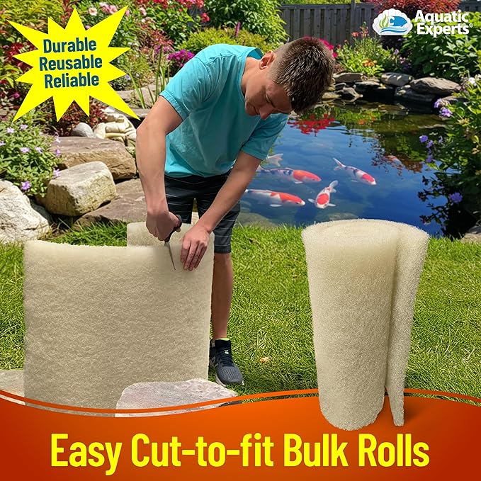 Aquatic Experts Beige COARSE Pond Filter Pad - 1.25 inch Thick - Bulk Roll Water Garden Filter Pond Media - Made in USA, (1.25 inch by 14 inch by 56 inch)