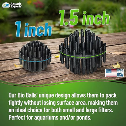 Aquatic Experts 1.5" Large Bio Balls for Ponds – Biological Filter Media for Waterfalls & Outdoor Pond Filters, Treats Up to 3,000 Gallons (900 Count + Three 14" x 20" Mesh Bags)
