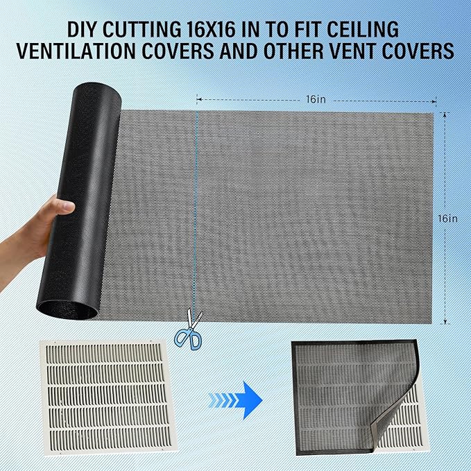39x16 inch Customizable DIY Floor Vent Covers, Magnetic PVC Vent Mesh for Wall, Ceiling & Home Floor, PC Case Dust Mesh Filter