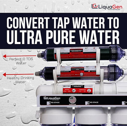 LiquaGen - 6 Stage Portable Dual Use Drinking and Aquarium Reef/Deionization | Reverse Osmosis Water Filter System RO/DI | w/pH Alkaline Mineral Restoration Filter | 0 TDS | 150 GPD
