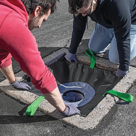 PIG Adjustable Frame Storm Drain Filter | Traffic Safe Sediment Filter | Inside The Drain Filter | for Storm Drains 24" - 37" W to 35" - 49" L | Rectangle | 12” Diameter | PMB30626