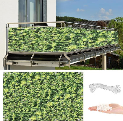 Privacy Fence Screen 6.6' x 32.8' UV Protection Weather-Resistant Outdoor Privacy Screen, Included Cable Zip Ties for Apartments, Deck, Porch, Patio, Railing, Outdoor Pool, Green Leaf Pattern
