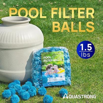 AQUASTRONG Pool Filter Balls for Sand Filter Pump, 1.5 lbs Reusable Sand Filter Balls (Replaces 50 lbs Pool Filter Sand), Efficient Blue Filter Balls for Swimming Pools, Filter Pumps, Aquariums