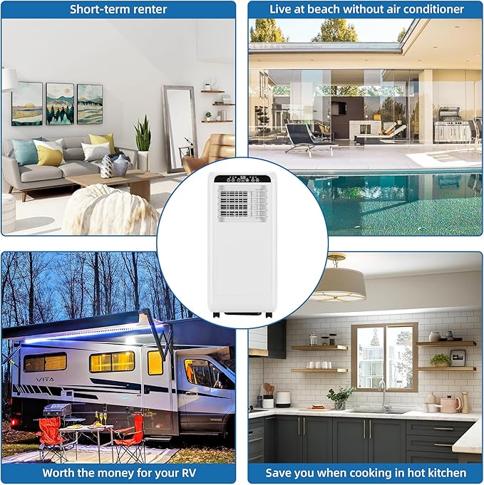 Portable Air Conditioner 8000 BTU With Remote Control, 24H Timer & Smart/Sleep Mode, Cools Rooms Up to 350sq.Ft 4-In-1 Cooling, Cooling AC Unit With Fan & Dehumidifier for Bedroom, Dorms, Indoor Roo