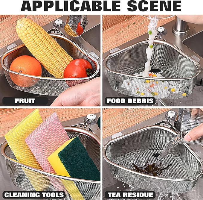 Hemoton Triangle Corner Sink Strainer Basket 8.46X6.10X2.95In Kitchen Drain Basket with Portable Lightweight Design Food Residue Filter for Fruits Vegetables and Kitchen Waste